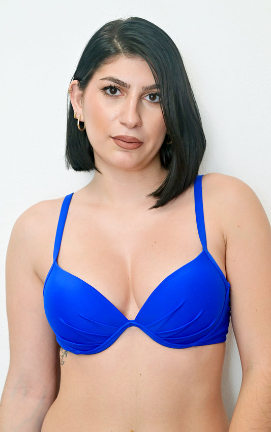 Sunlover Swimwear model wearing a royal blue underwire bikini top (Colour: RYL)