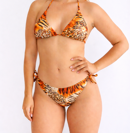 Triangle Bikini set with animal print design on a plain background