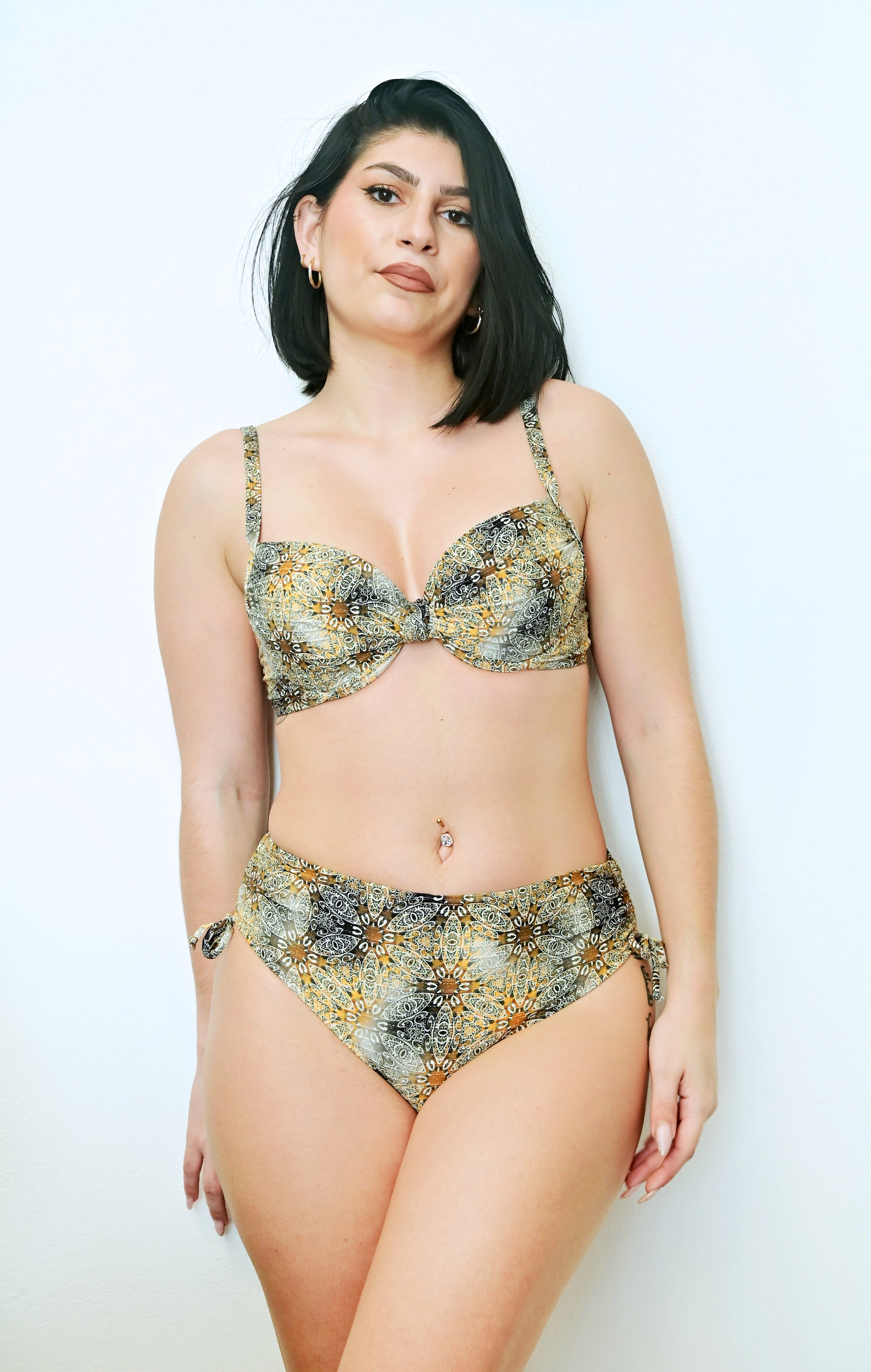 Sunlover swimwear model wearing a jacquard print Structured Bikini with Adjustable Side-Tie Bottom (Colour: J21)