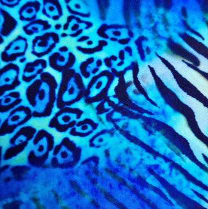 Close-up of fabric blue tiger print (Colour: P19)