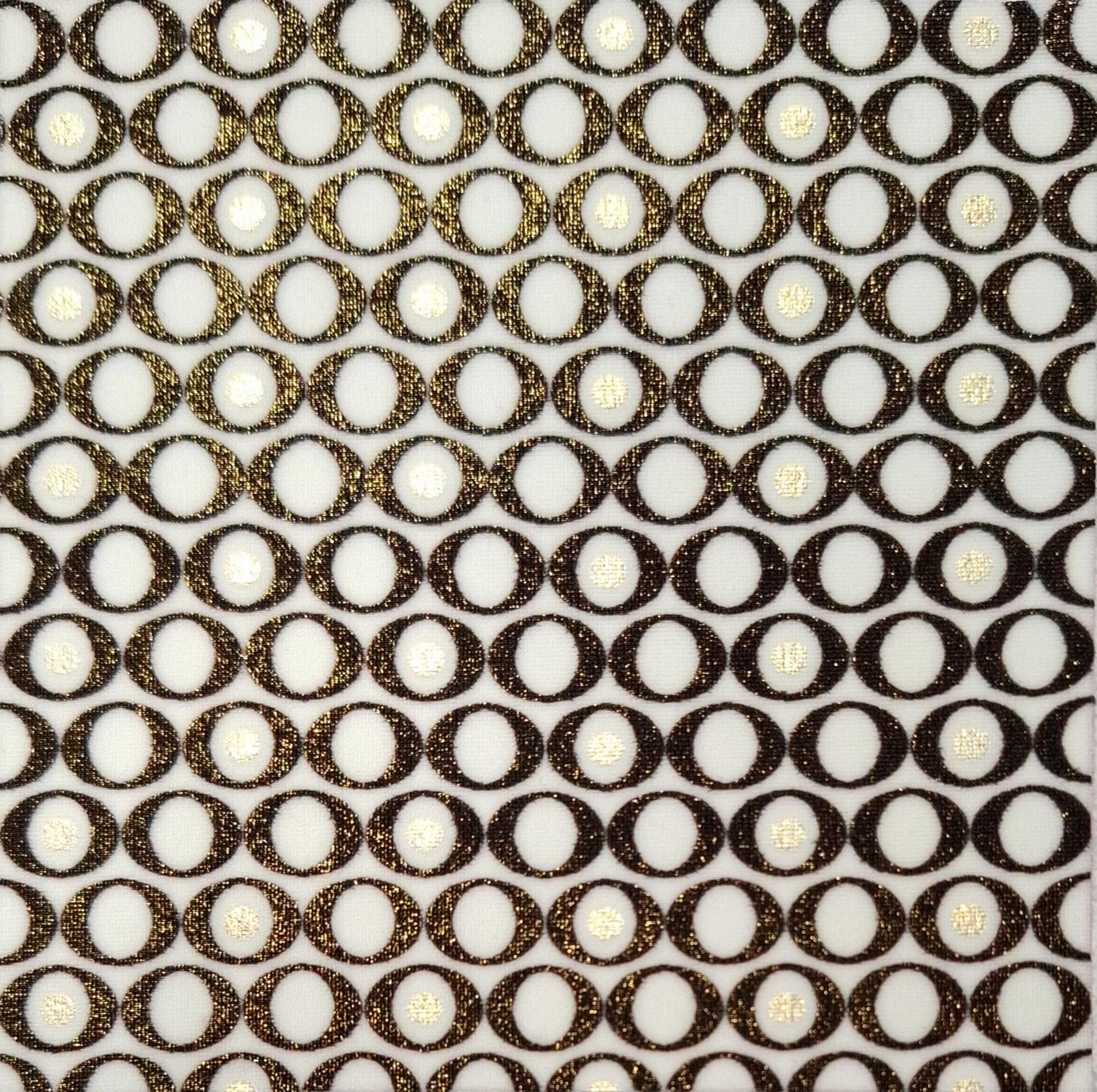Close-up of fabric pattern of interlocking rings on a textured surface (Colour: P26)